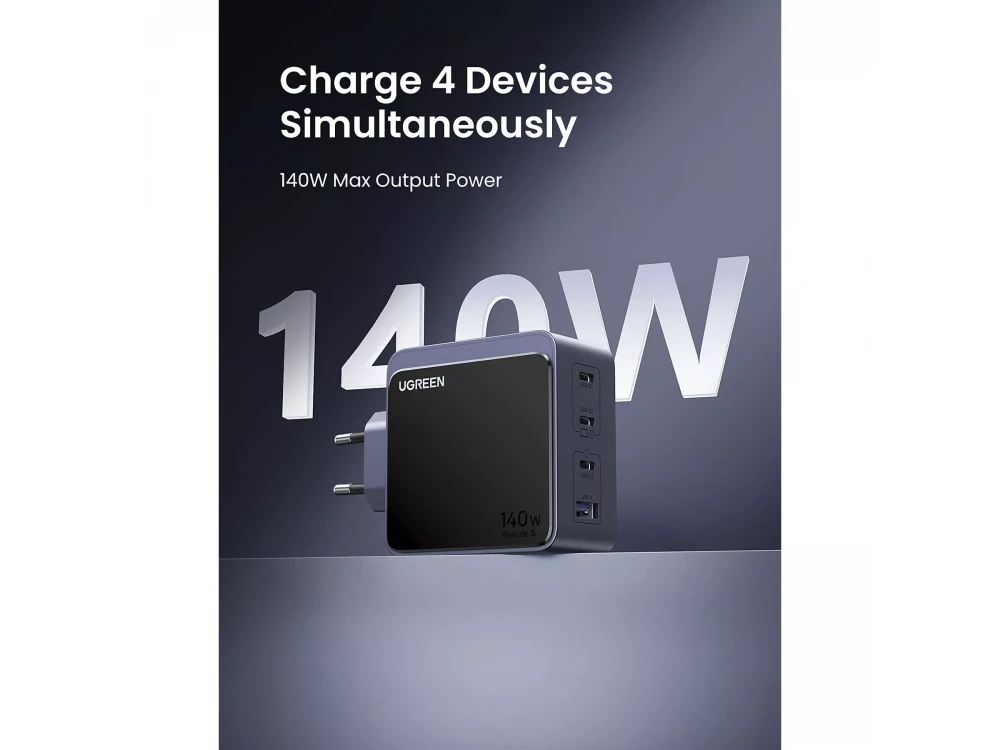 Ugreen X570 GaN 140W USB Charger – 1x USB-A + 3x USB-C, PD 3.1 / QC 5, Grey – view 4