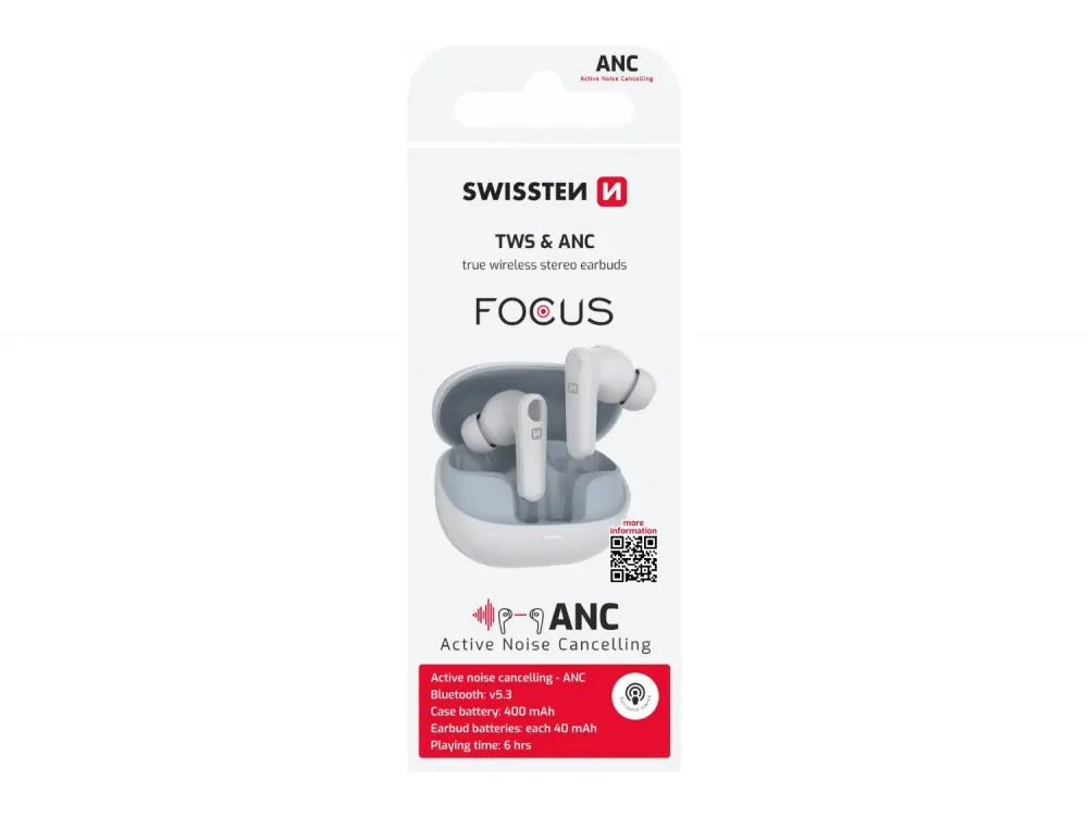 Swissten Focus In-Ear Bluetooth 5.3 Earbuds – ANC, 28h Battery, USB-C Charging Case, White – view 4