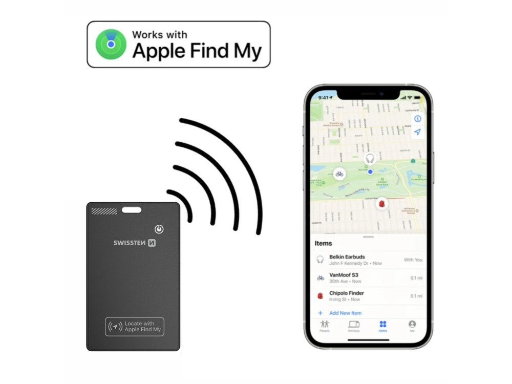 Swissten Ultra Slim Find Card – Apple Find My Wireless Rechargeable Tracker, Black – view 4
