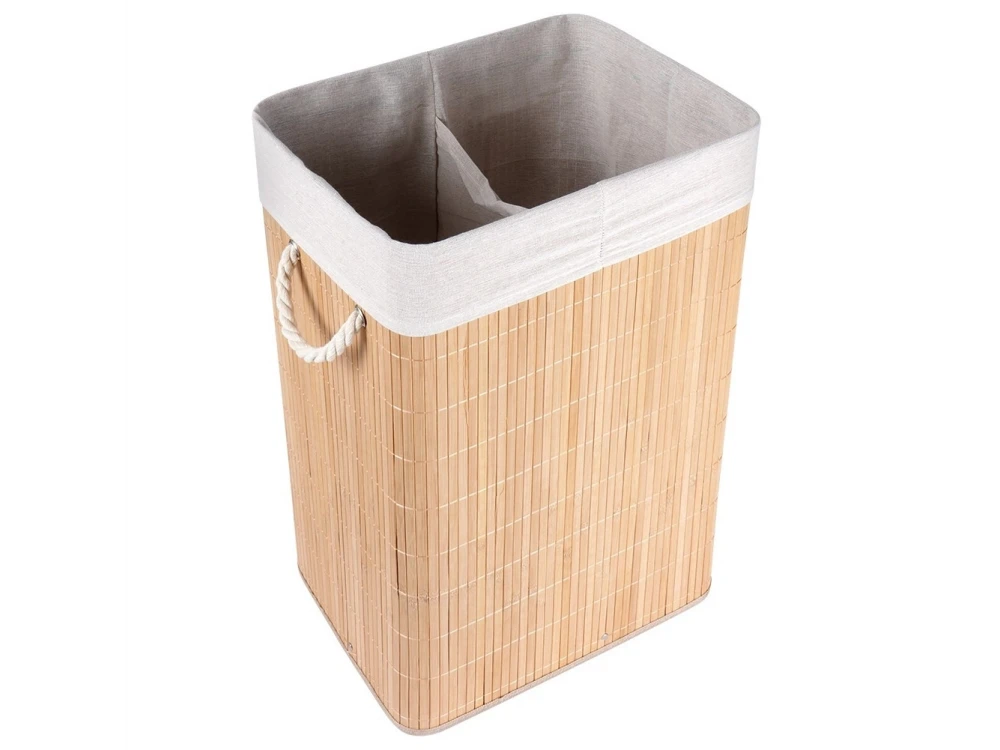 Vilde Bamboo Laundry Basket 70L 40×30×60cm – 2-Compartment with Lid, Beige – view 4