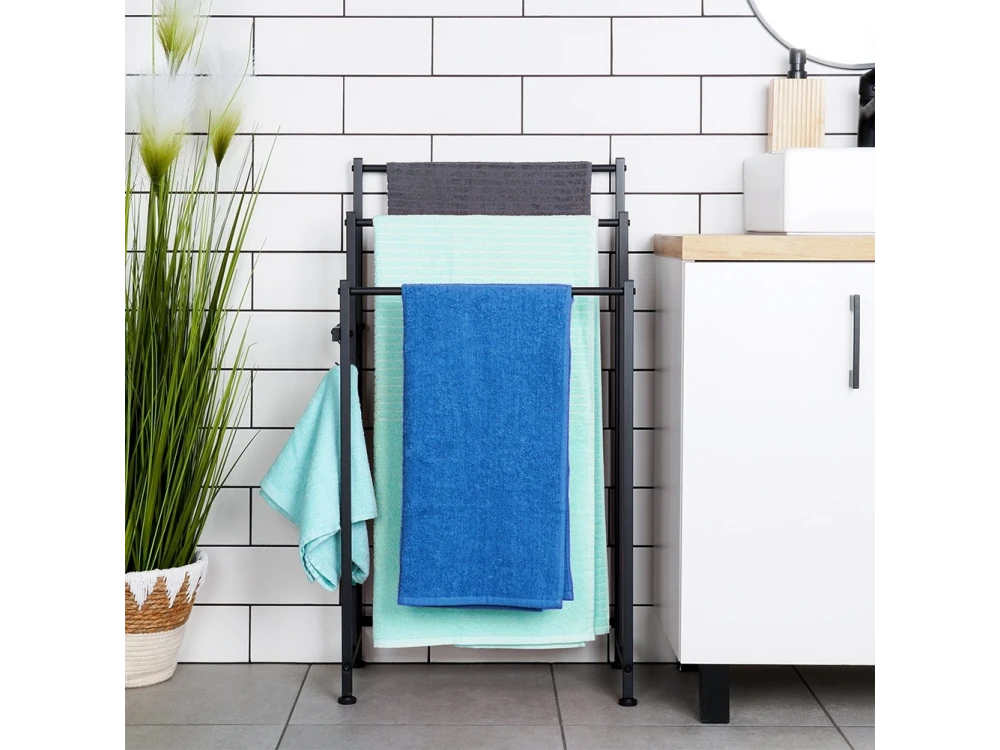 Vilde Towel Stand Triple Bar 45×25×84cm – Industrial Loft, Powder-Coated, Black – view 4
