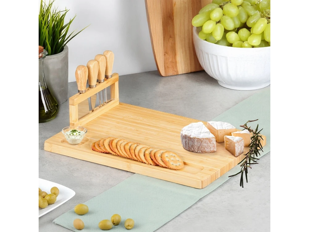 Vilde Premium Bamboo Cheese Board with 4 Knives – Serving Platter Set – view 5