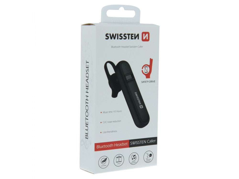 Swissten Caller Lightweight Bluetooth Headset – In-Ear Handsfree with CVC, Dual Pairing, Black – view 5