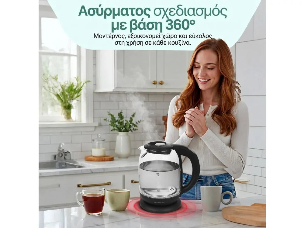 Emerio Glass Kettle 1.7L 2200W – LED, Temperature Selector 60-100°C, BPA-free – view 5