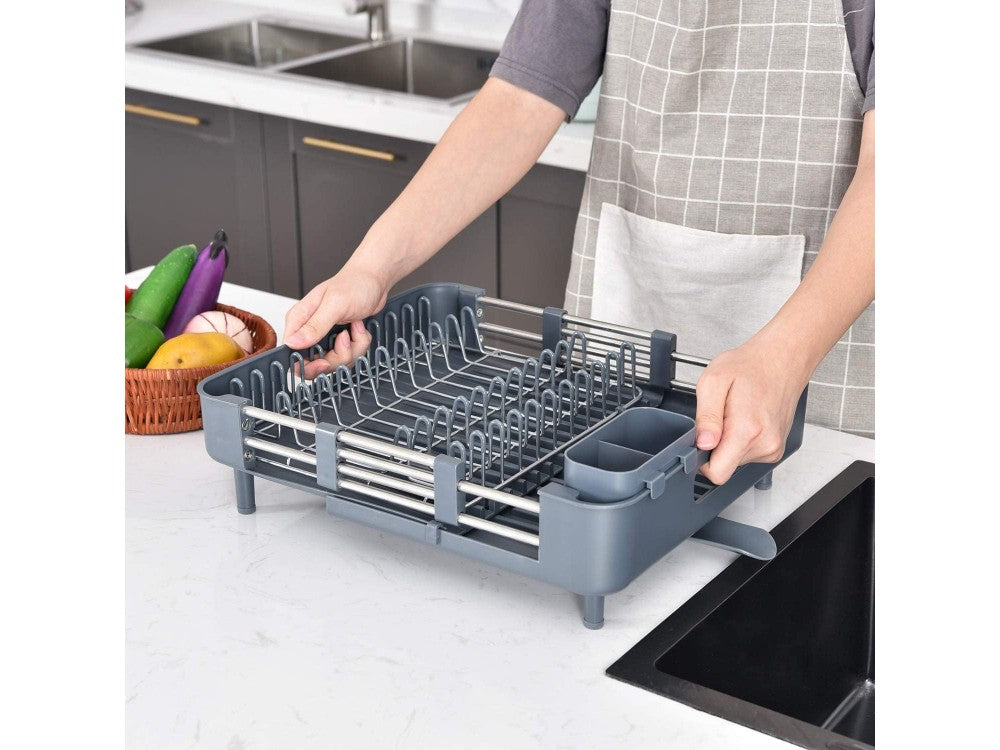 AJ Extendable Dish Rack 32-49 x 34 x 11 cm – Sink Drying Rack with Cutlery Holder, Dark Grey – view 5