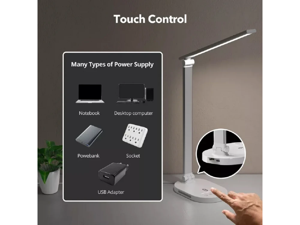 TaoTronics TT-DL1012 LED Desk Lamp – Touch Control, USB-C Port, 5 Color Modes, Aluminium, White – view 5