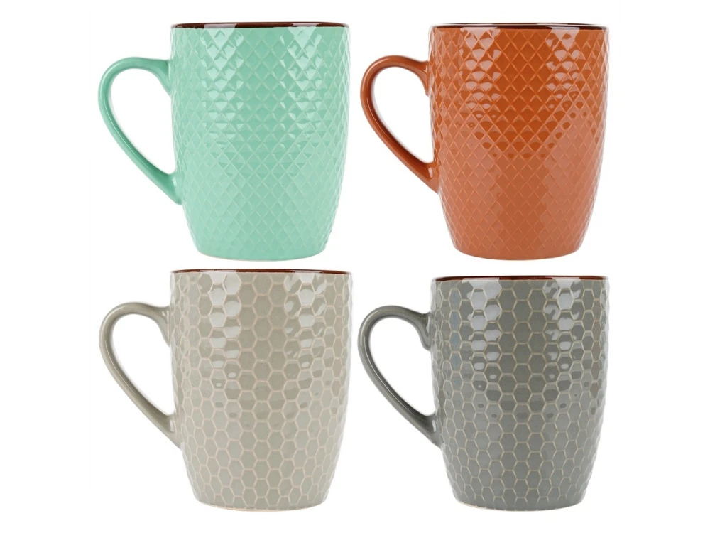Vilde Premium Ceramic Mugs – Set of 4, 400ml, Embossed Design, Gift Box – view 5