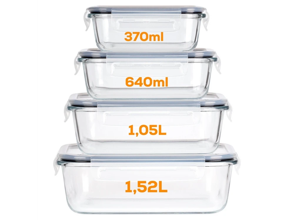Vilde Premium Borosilicate Glass Food Containers Set of 4 with Airtight Lids – 370/640/1050/1520ml – view 5