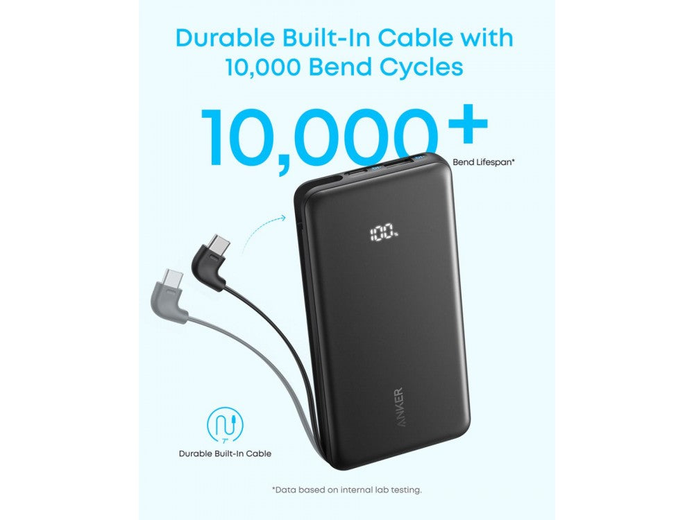 Anker Zolo Power Bank 10000mAh 22.5W with USB-A, USB-C & Built-in USB-C Cable – White – view 5