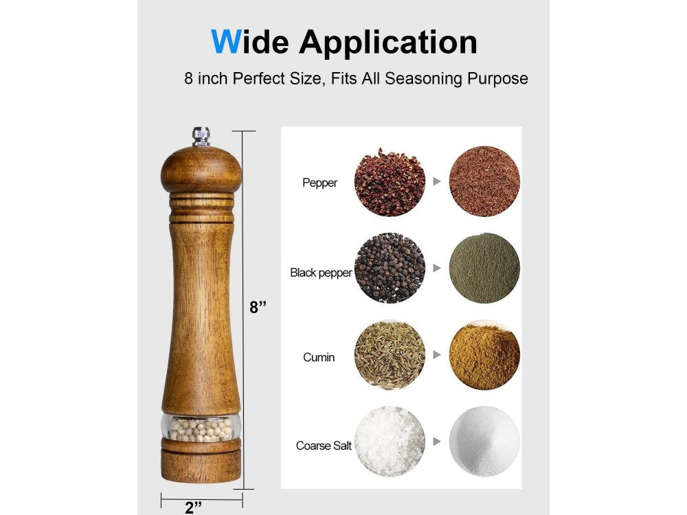 AJ Ceramic Salt & Pepper Mill 20cm – Oak Wood with Adjustable Grind, Window – view 5