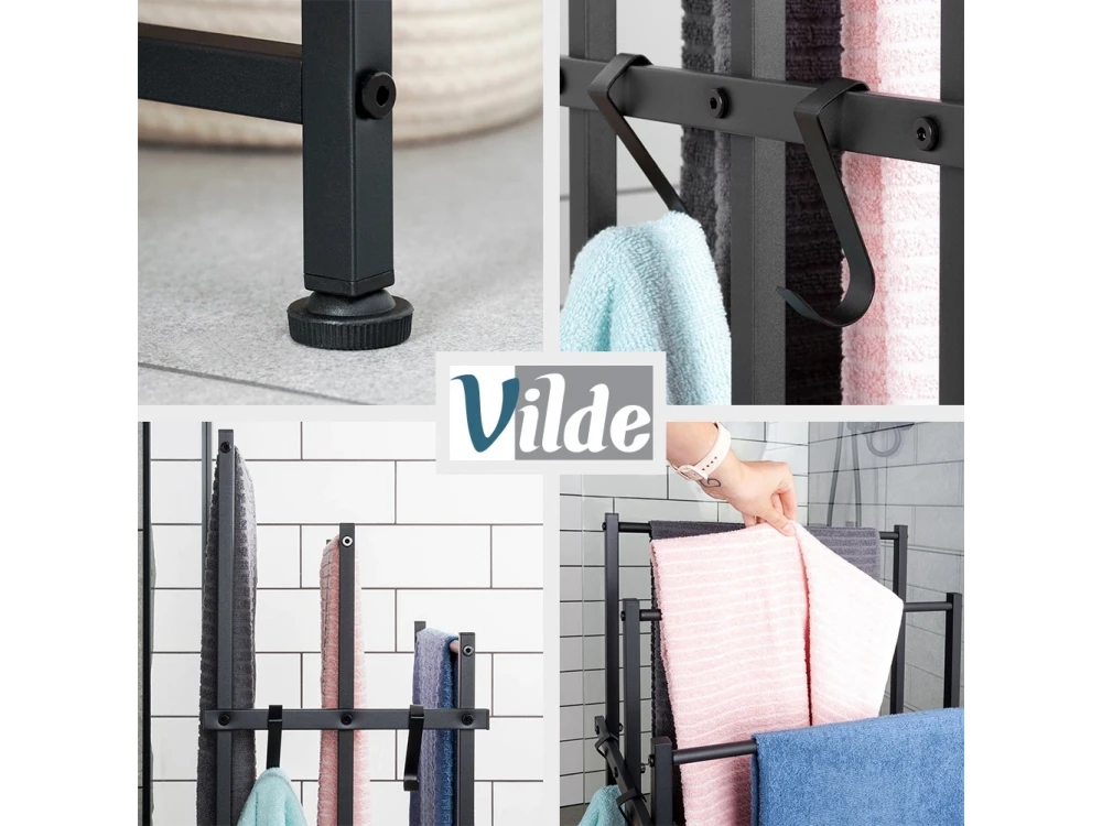 Vilde Towel Stand Triple Bar 45×25×84cm – Industrial Loft, Powder-Coated, Black – view 5