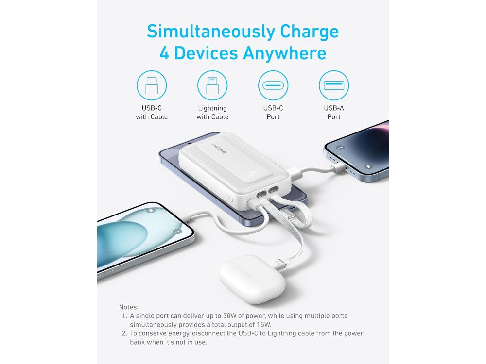 Anker Zolo Power Bank 10000mAh 30W – USB-A, USB-C, Built-in USB-C & Lightning Cables, Black – view 5
