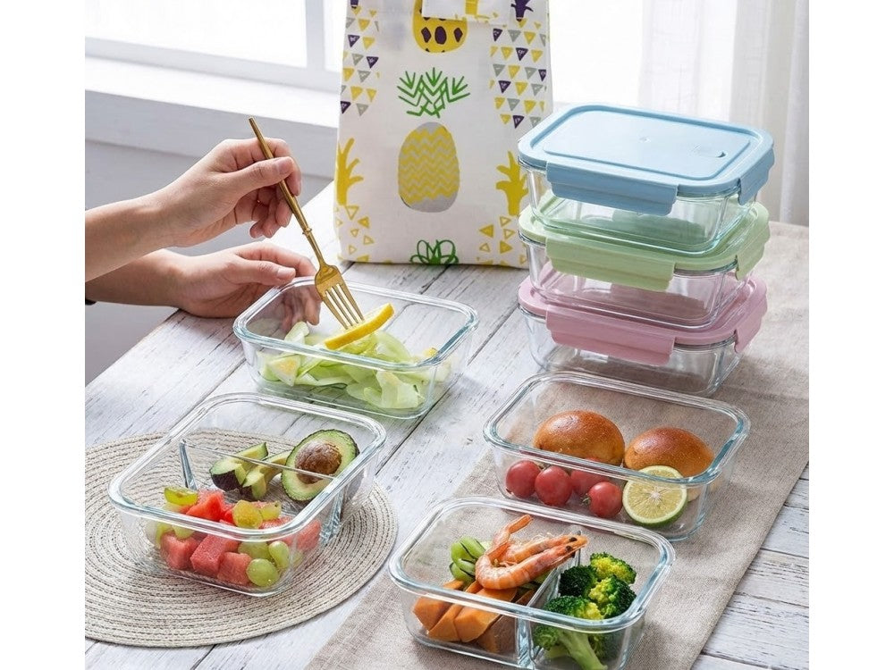 AJ Glass Food Container 2-Compartment 650ml – Airtight, Light Blue Lid – view 5