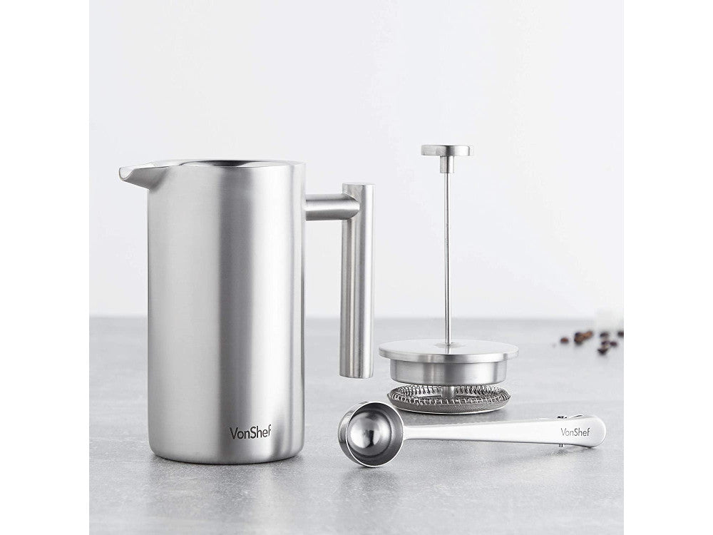 VonShef Stainless Steel Cafetière 600ml French Press with 2-in-1 Spoon Clip – view 5