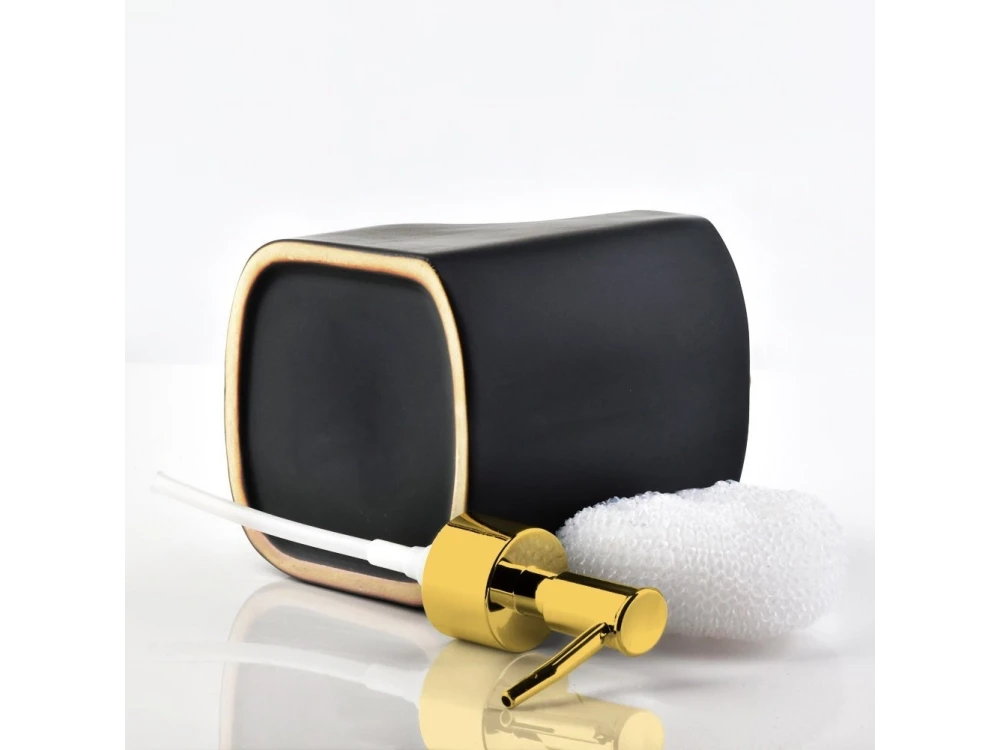 Vilde Ceramic Kitchen Soap Dispenser 400 ml – with Sponge Holder, Sponge Included, Black – view 5