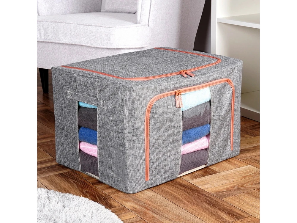 Vilde Fabric Storage Box 66L 50×40×33cm with 2 Window Openings – Gray – view 5