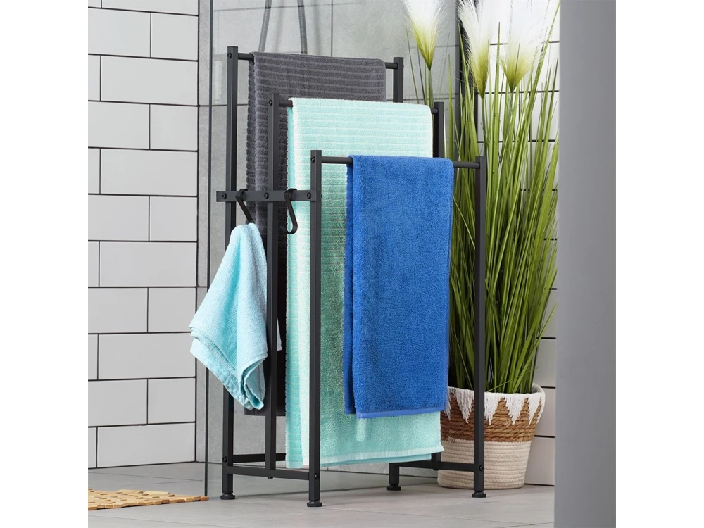 Vilde Towel Stand Triple Bar 45×25×84cm – Industrial Loft, Powder-Coated, Black – view 6
