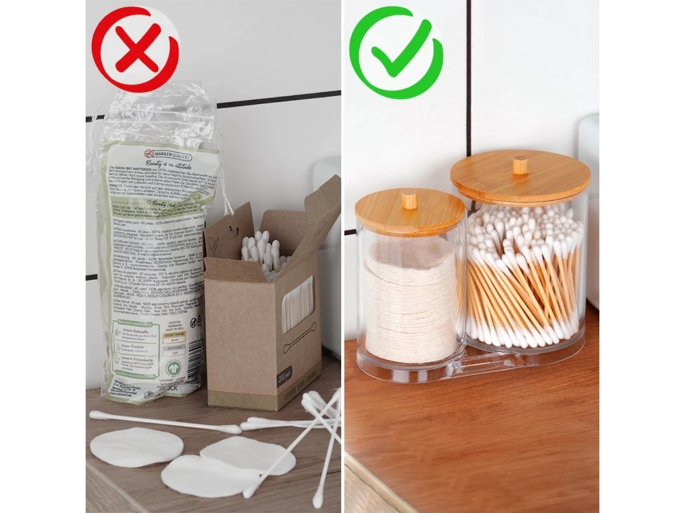 Vilde Double Cotton Swab & Pad Container with Bamboo Lids – 15×9×12.5 cm Acrylic Set – view 6
