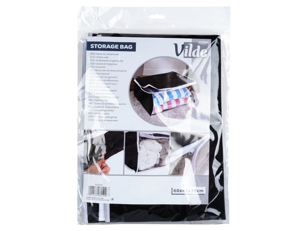 Vilde Fabric Storage Bag 87L 60×45×30 cm with Window – Black Polyester for Clothes & Bedding – view 6