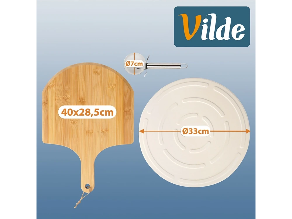 Vilde Premium Pizza Stone Set 33cm – Ceramic Stone, Acacia Serving Board, Pizza Cutter – view 6
