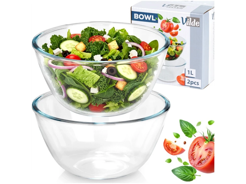 Vilde Serving Bowl Glass 1L Set of 2 – 17x17x9 cm Clear Glass Salad Bowls – view 6