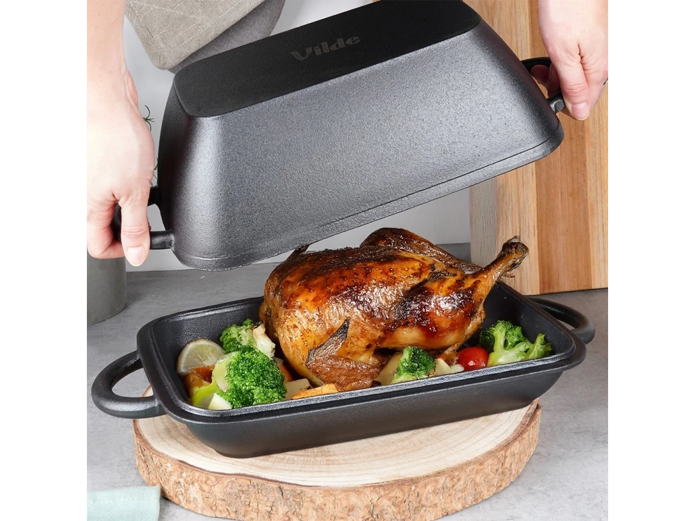 Vilde Cast Iron Roasting Tin 2-in-1 – 3.5L Pot + 1.5L Grill Lid, Black – view 6
