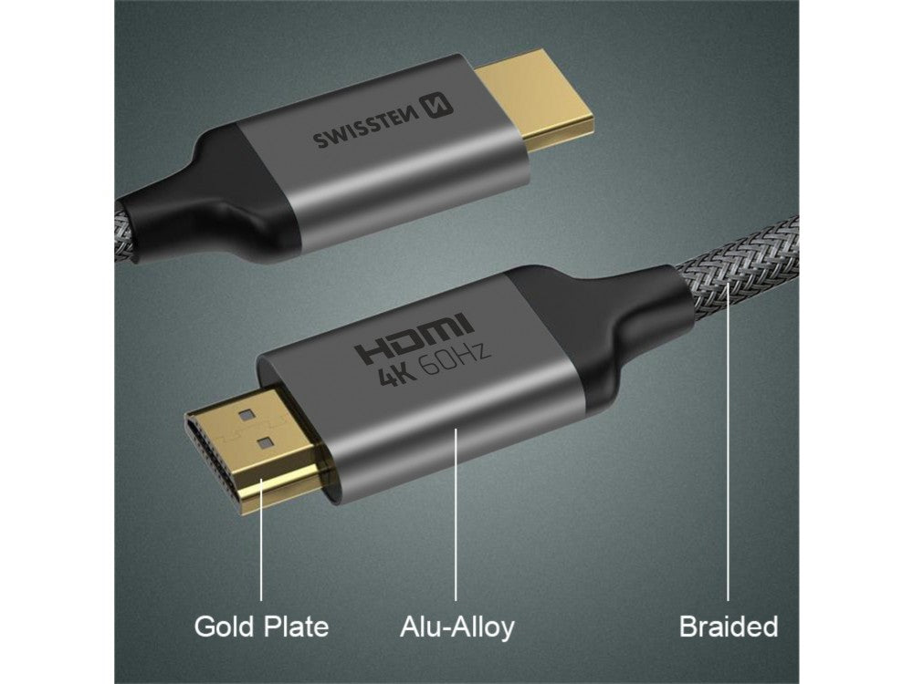Swissten HDMI 2.0 Cable 2m – 4K@60Hz, HDR, 18Gbps, Gold Plated Nylon Braided – view 6