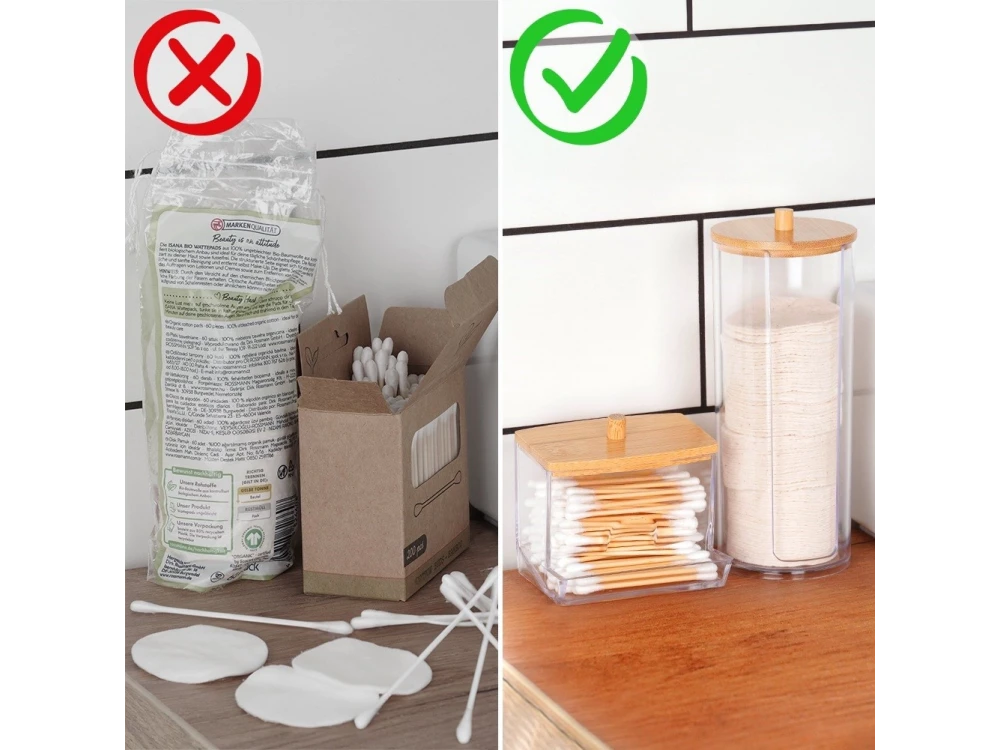 Vilde Cotton Pad Holder with Bamboo Lid – Clear Acrylic Bathroom Jar – view 6