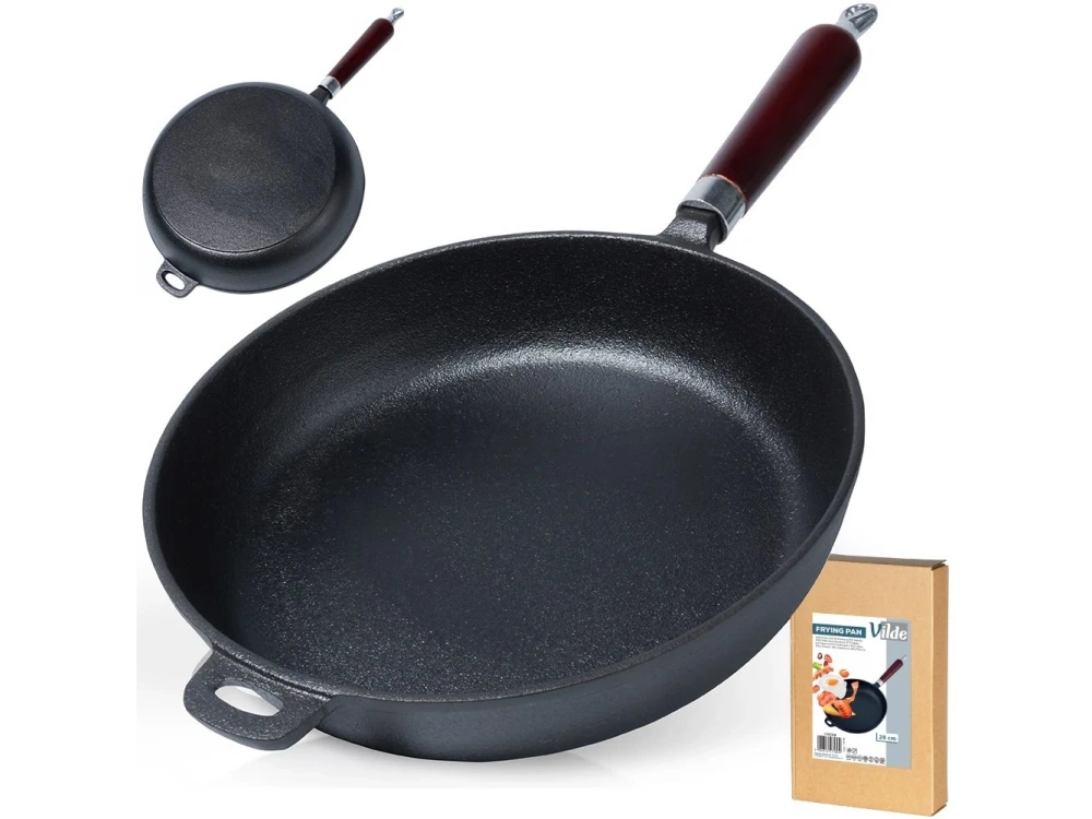 Vilde Premium Cast Iron Skillet 28 cm – Removable Wood Handle, Stovetop-to-Oven – view 6