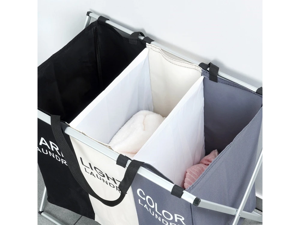 Vilde Foldable Laundry Basket – 3-Compartment Metal Frame 55 × 60 × 40 cm – view 6