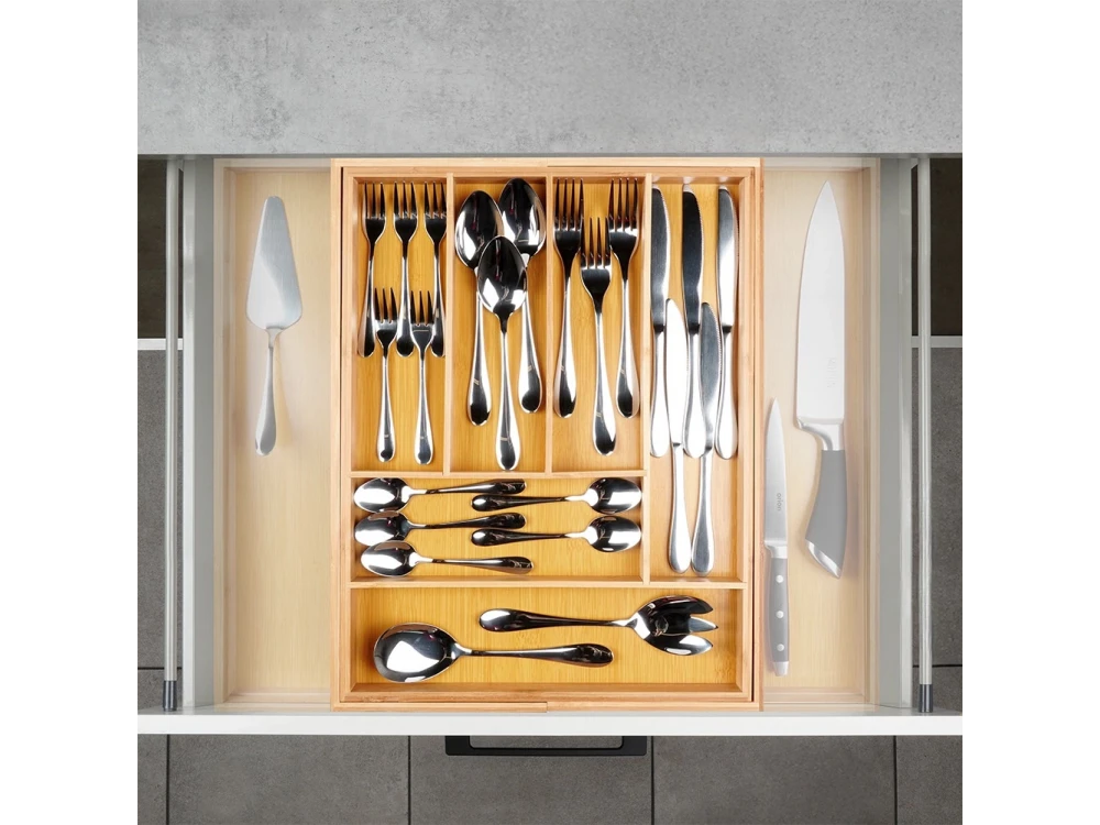 Vilde Premium Bamboo Drawer Organizer – Expandable Cutlery Tray 35–55cm, 6–8 Compartments – view 6