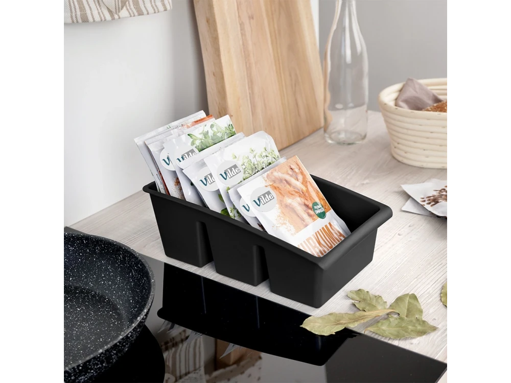 Vilde Spice Organizer with 3 Compartments – Removable Dividers, Dishwasher Safe, Black – view 6
