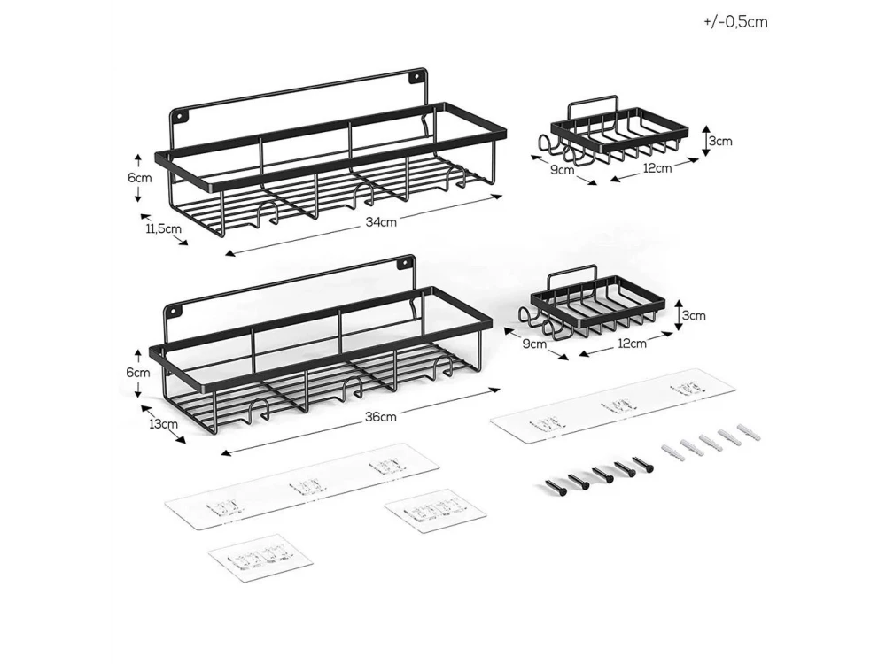 Vilde 4-Pack Shower Caddy Adhesive Wall-Mounted Metal Bathroom Organizer – Black – view 6