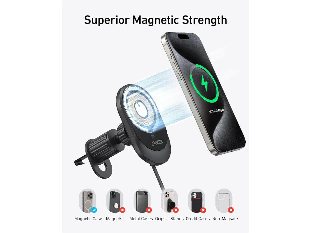 Anker MagSafe Wireless Magnetic Car Charger 15W for iPhone 14/15 with Vent Mount, USB-C Cable & 25W Adapter – view 6