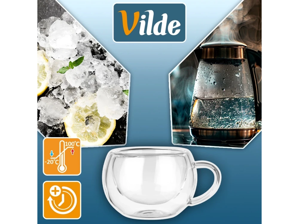 Vilde Premium Double-Walled Cappuccino Glasses Set of 2 – 280ml Borosilicate, with Handle – view 6