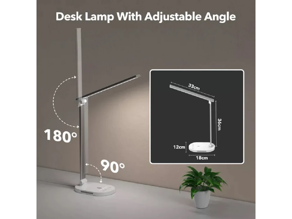 TaoTronics TT-DL1012 LED Desk Lamp – Touch Control, USB-C Port, 5 Color Modes, Aluminium, White – view 6