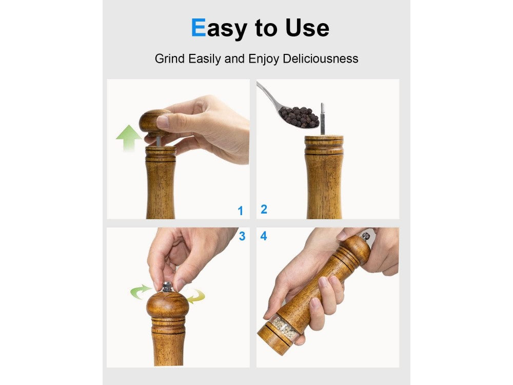 AJ Ceramic Salt & Pepper Mill 20cm – Oak Wood with Adjustable Grind, Window – view 6