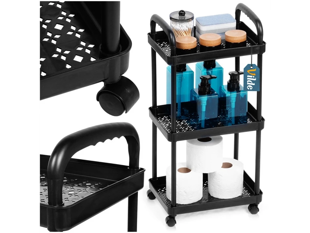 Vilde 3-Tier Storage Trolley Cart 61x30x21cm with Wheels – Black – view 6