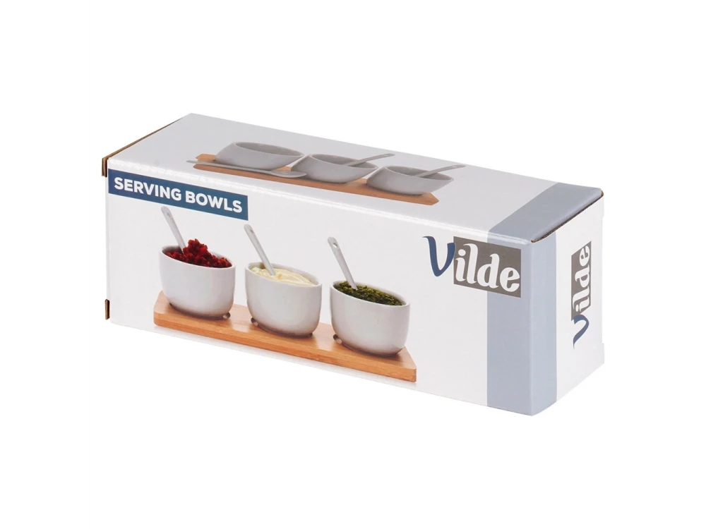 Vilde Ceramic Snack Bowls Set of 3 with Spoons & Bamboo Stand – White – view 6