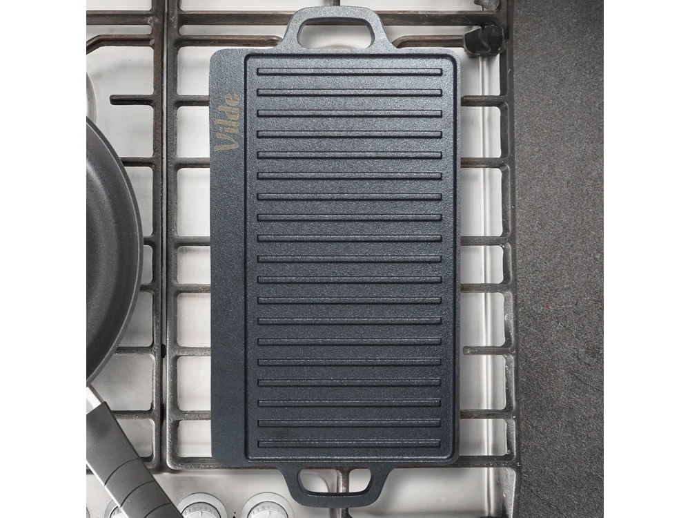 Vilde Premium Cast Iron Grill Plate 45×25cm – Double-Sided, Ribbed + Smooth – view 6