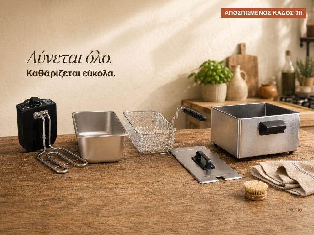 Emerio Oil Deep Fryer 2000W Stainless Steel BPA & PFAS Free 3L Removable Pot with Lid – Silver – view 6