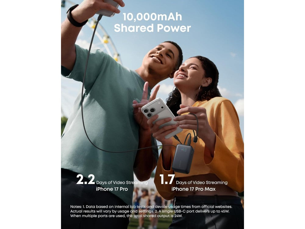 Anker Nano Power Bank 10K 45W PD 10000mAh – Built-in USB-C Cable, 2x USB-C + 1x USB-A, Phantom Black – view 6