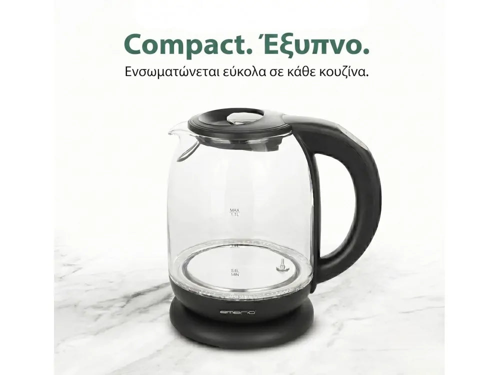 Emerio Glass Kettle 1.7L 2200W – LED, Temperature Selector 60-100°C, BPA-free – view 6
