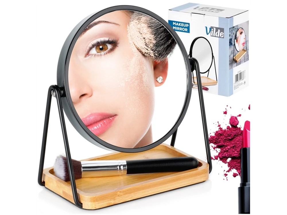 Vilde Double-Sided Makeup Mirror 15 cm – Normal & Magnifying, Bamboo Base, 360° Rotation – view 6