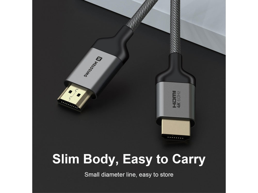 Swissten HDMI 2.0 Cable 2m – 4K@60Hz, HDR, 18Gbps, Gold Plated Nylon Braided – view 7