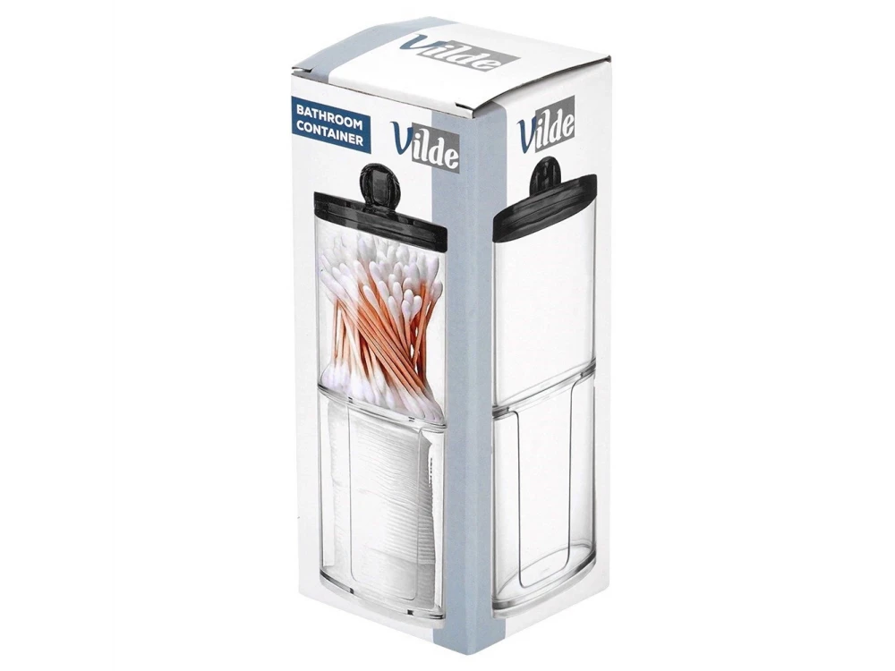 Vilde 2-Tier Cotton Swab & Pad Container with Black Lid – Stackable Acrylic Organizer – view 7