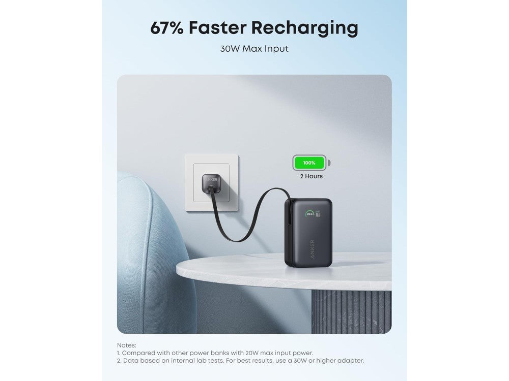 Anker Nano Power Bank 10K 45W PD 10000mAh – Built-in USB-C Cable, 2x USB-C + 1x USB-A, Phantom Black – view 7
