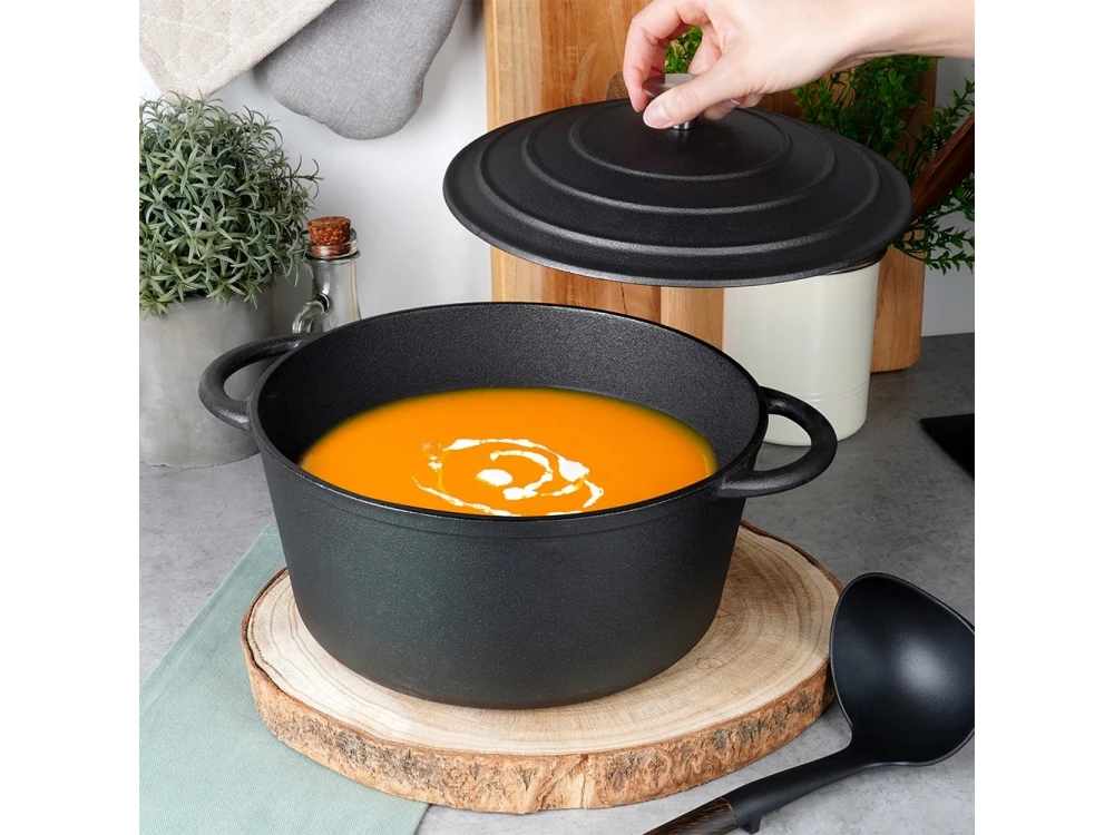 Vilde Cast Iron Pot with Lid 26cm – 5L Dutch Oven, Black – view 7