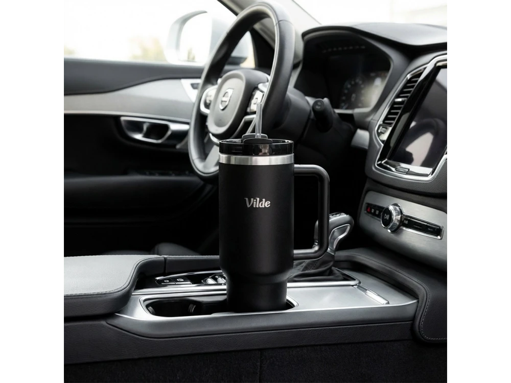 Vilde Travel Mug Steel 1.2L – Stainless, Vacuum Insulated, Straw, Handle, Black – view 7