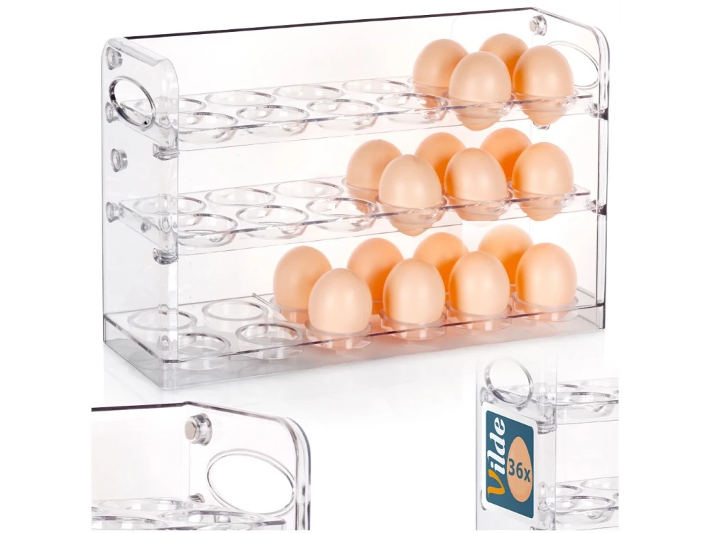 Vilde Egg Holder Organizer for 36 Eggs – 3-Tier Clear Fridge Storage Tray – view 7